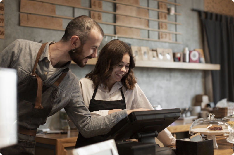 couple managing pos system